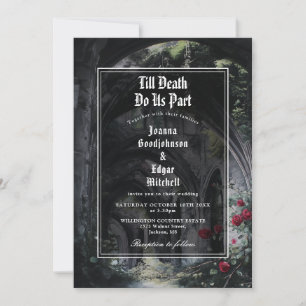 Till Death Gothic Ruins Roses Monogram Wedding Invitation