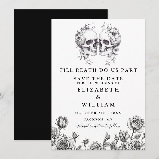 Till Death Gothic Skulls Floral Wedding Save The Date (Front/Back)