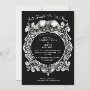 Till Death Gothic Skulls Monogram Engagement Party Invitation