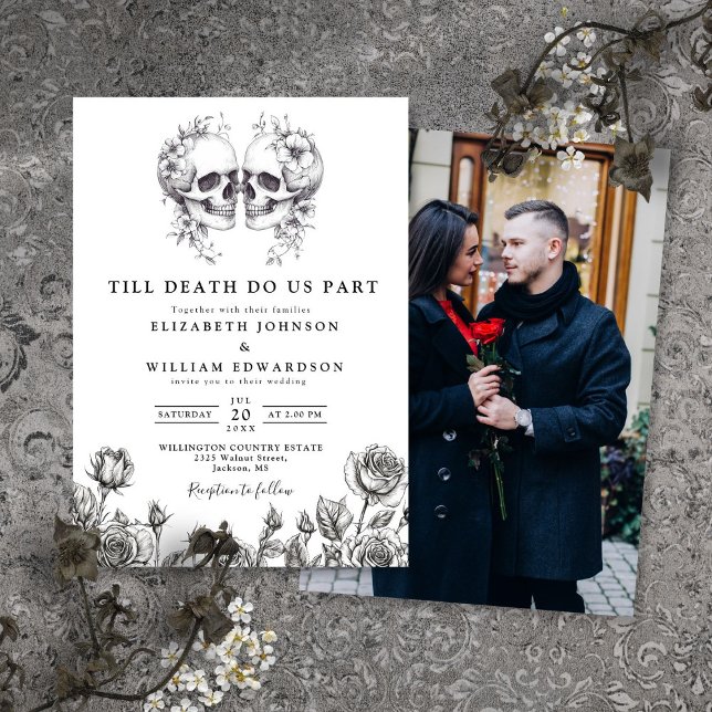 Till Death Gothic Skulls Photo Wedding Invitation (Till Death Gothic Skulls Photo Wedding Invitation)