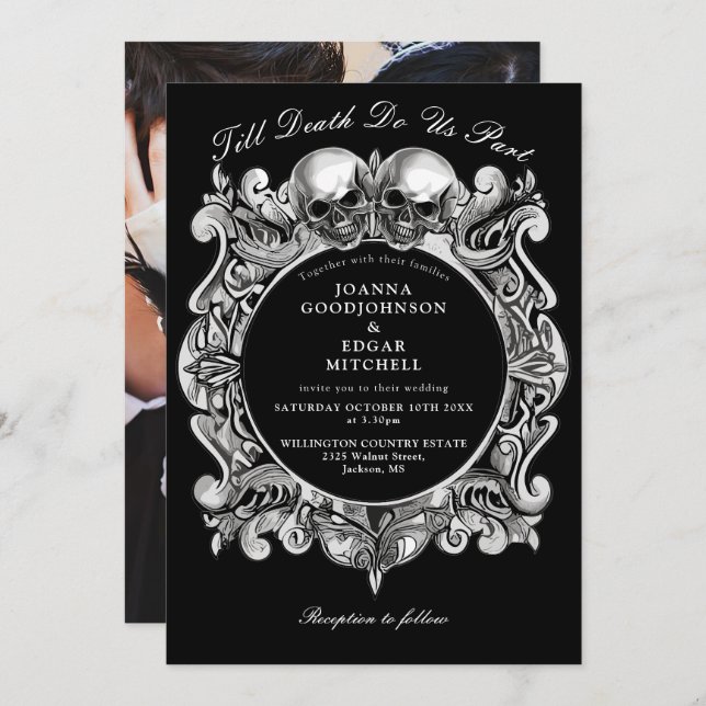 Till Death Gothic Skulls Photo Wedding Invitation (Front/Back)