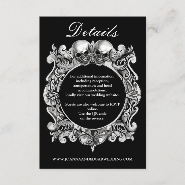Till Death Gothic Skulls QR Code Wedding Enclosure Card (Front)