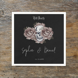 Till Death Purple Floral Skull Gothic Wedding Napkin