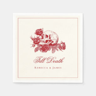 Till Death Red Skull Roses Gothic Wedding Napkin