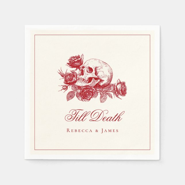 Till Death Red Skull Roses Gothic Wedding Napkin (Front)
