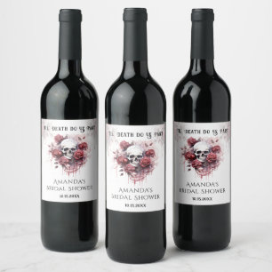Till Death Rose Skull Gothic Bridal Shower Wine Label