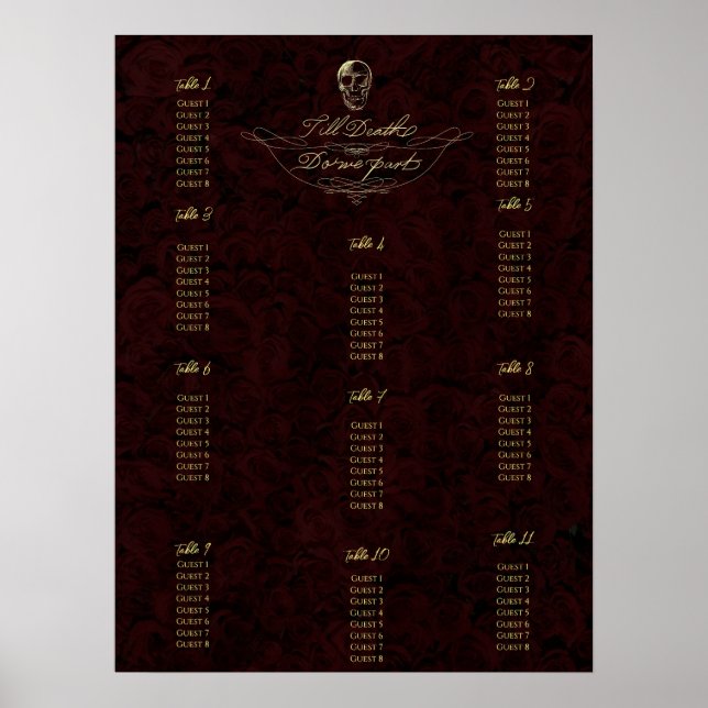 Till Death Skull and Roses Seating Chart Poster (Front)
