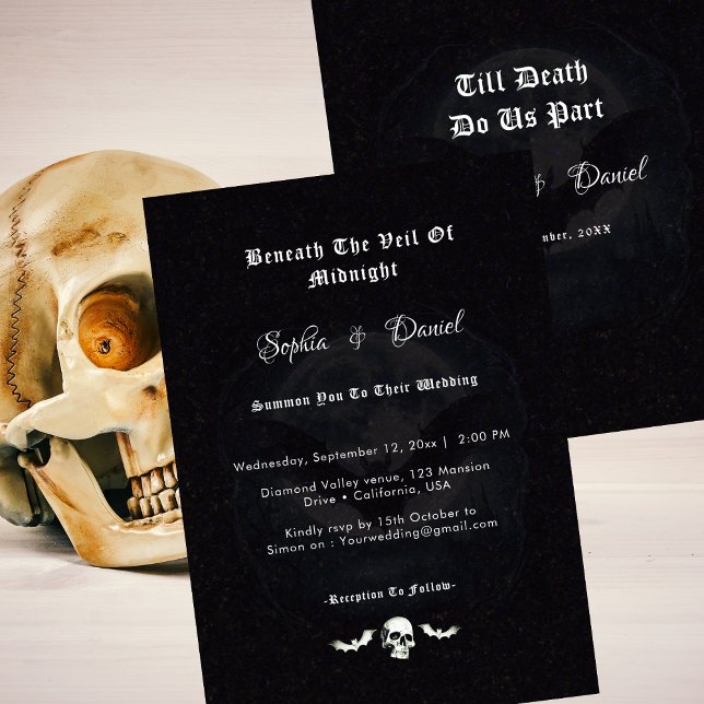 Till Death Skull Bats Spires Gothic Wedding Invitation (Creator Uploaded)