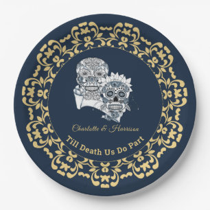 Till Death Us Do Part Sugar Skulls Wedding Paper Plate