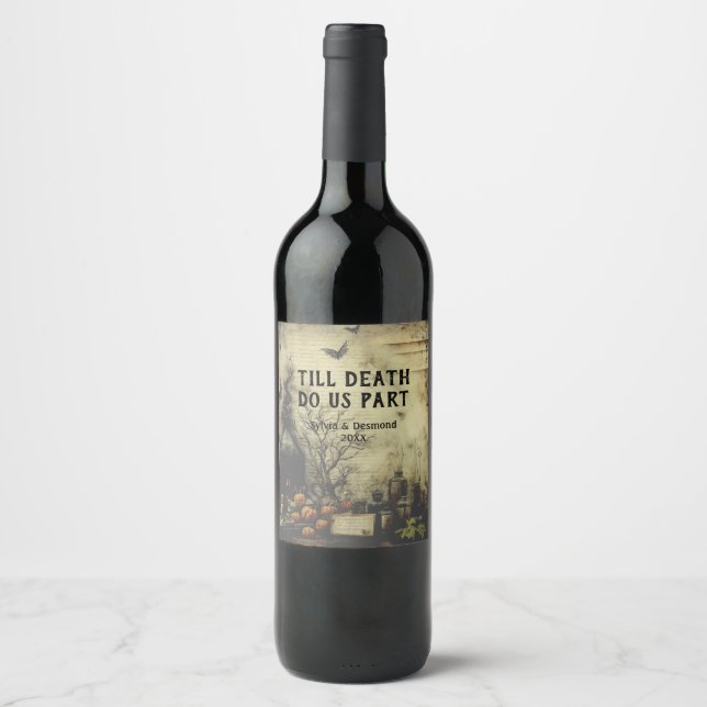 Till Death Victorian Goth Retro Halloween Custom Wine Label (Front)
