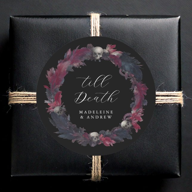 Till Death Vintage Gothic Wedding Skull Feathers  Classic Round Sticker (Creator Uploaded)