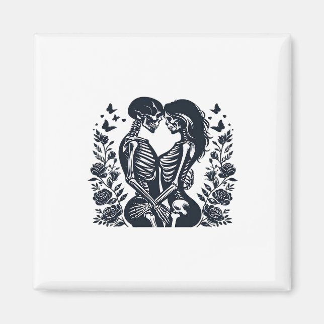 Till Death We – Skeleton Couple Gothic Design Clas Magnet (Front)