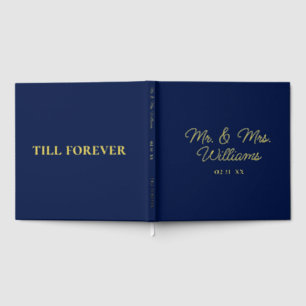 Till Forever Mr Mrs   Luxe Gold Navy Blue Wedding Guest Book