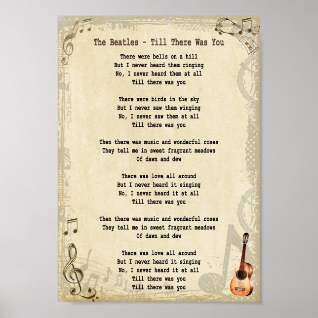 Till There Was You Song Lyric Wall Art Print (Front)