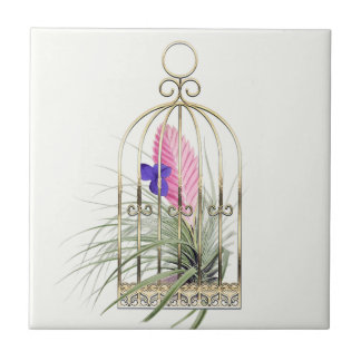 Tillandsia Air Plant in Bird Cage Ceramic Tile