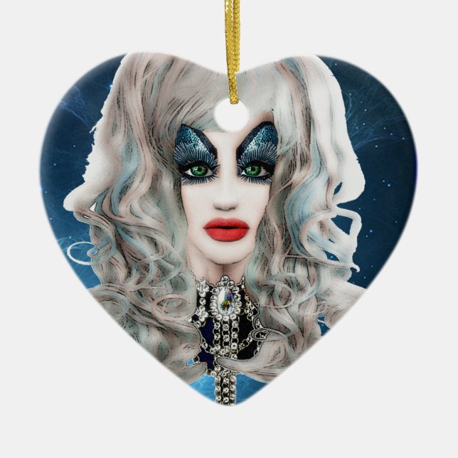Tilly Squirts: Virtual Drag Queen Ceramic Tree Decoration (Front)