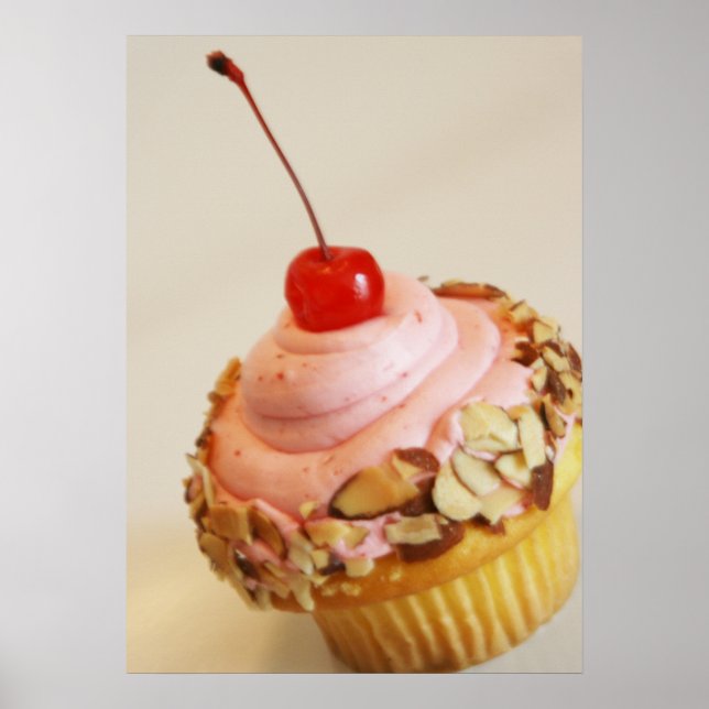 Tilted Cherry Cupcake Food Poster (Front)