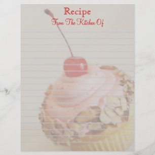 Tilted Cherry Cupcake Lined Recipe Letterhead