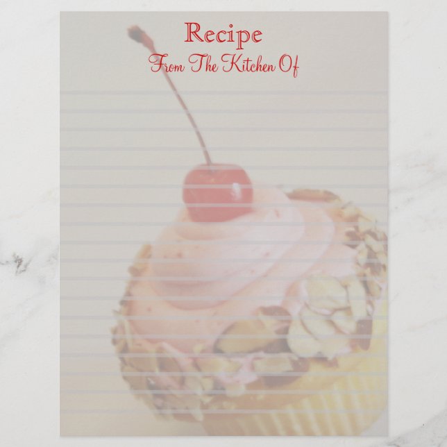 Tilted Cherry Cupcake Lined Recipe Letterhead (Front)