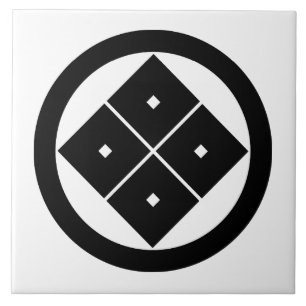 Tilted four-square-eyes in a circle ceramic tile