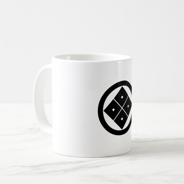 Tilted four-square-eyes in a circle coffee mug (Front Left)