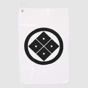 Tilted four-square-eyes in a circle golf towel