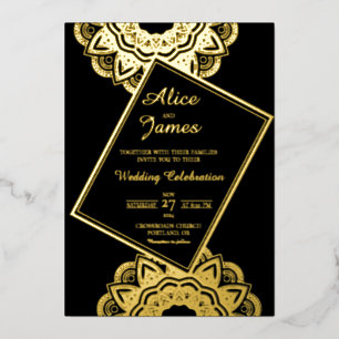 Tilted Frame Mandala Black Gold Foil Wedding