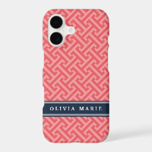 Tilted Watermelon Pink Greek Key Pattern with Name