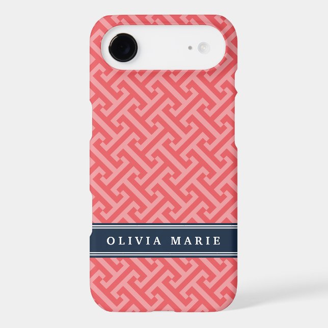 Tilted Watermelon Pink Greek Key Pattern with Name Case-Mate iPhone Case (Back)