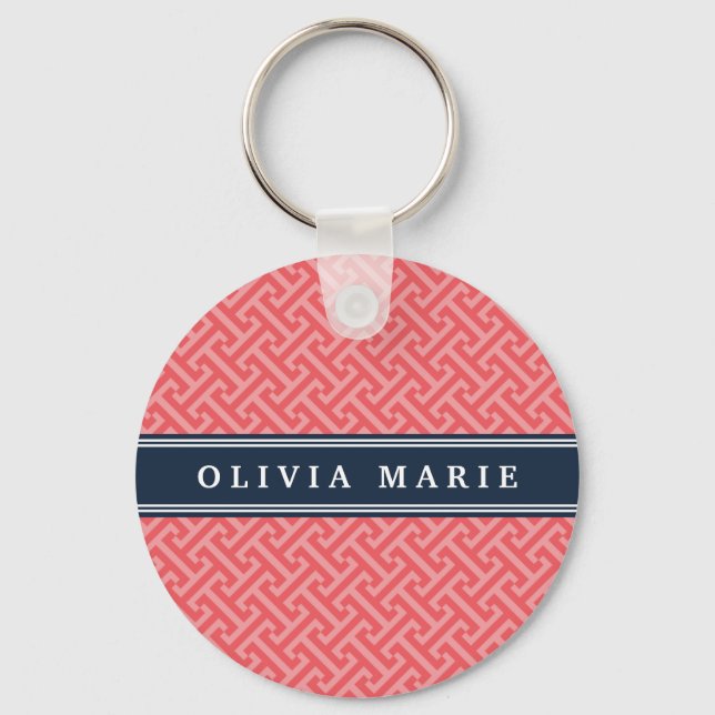 Tilted Watermelon Pink Greek Key Pattern with Name Ring (Front)