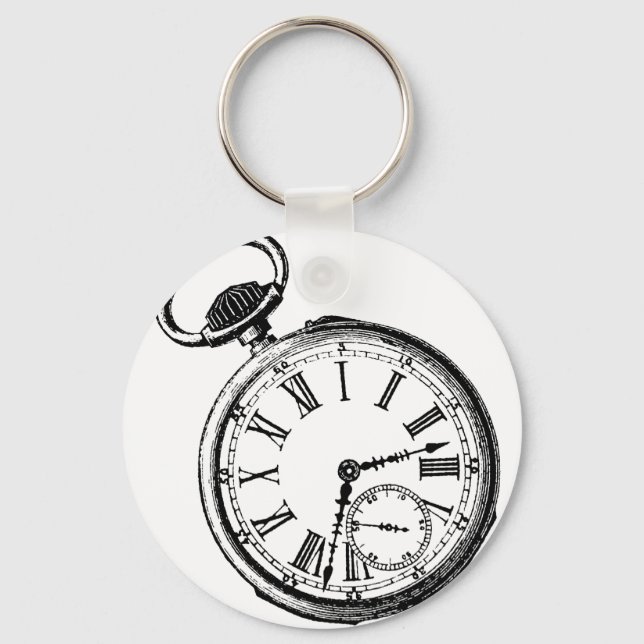 Tilting Clock Pocket Watch Face Timepiece Key Ring (Front)