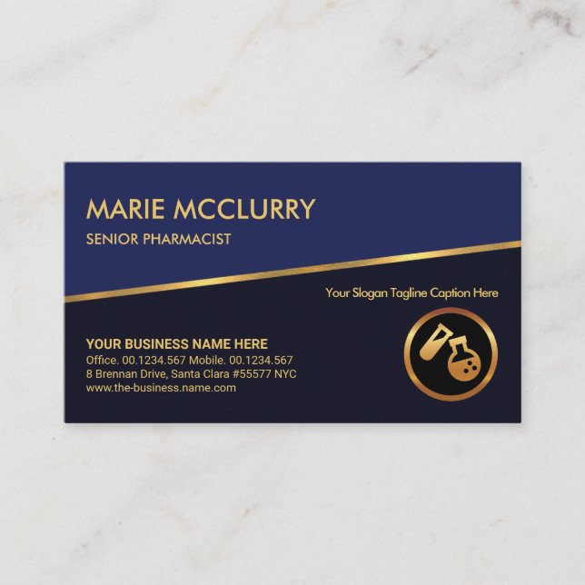 Tilting Gold Line Blue Shades Chemical Engineer Business Card (Front)