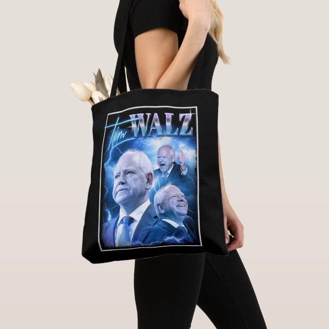 Tim Walz Retro 90s Style Tote Bag (Close Up)