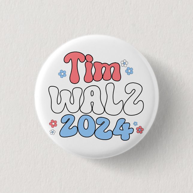Tim Walz Retro Hippie Style 3 Cm Round Badge (Front)