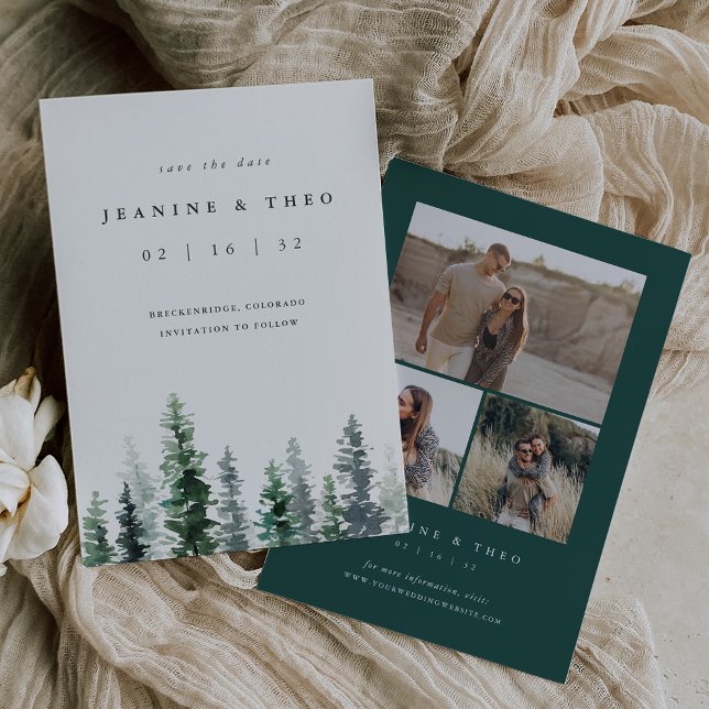 Timber Grove | Rustic Evergreen Winter Wedding Save The Date (Creator Uploaded)