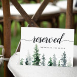 Timber Grove Wedding Reserved Seating Sign Invitation<br><div class="desc">Indicate reserved seating at your wedding with this woodland chic sign. Personalise with two lines of custom text in calligraphy script and modern block lettering (shown with "Reserved" and the name of the guest with reserved seating), with a bottom border of winter watercolor pine trees in forest and hunter green....</div>
