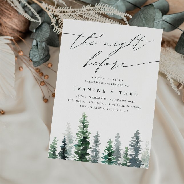 Timber Grove | Winter Evergreen Rehearsal Dinner Invitation (Creator Uploaded)