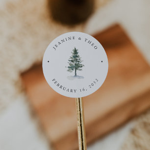 Timber Grove   Winter Pine Tree Wedding Classic Round Sticker