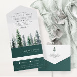 Timber Grove | Winter Watercolor Wedding All In One Invitation<br><div class="desc">Elegant fall or winter wedding invitation features a copse of tall watercolor pine trees in shades of greyed sage and hunter green. Personalise with your wedding details in classic soft off-black lettering. A chic choice for elegant autumn or winter weddings in mountain or forest settings.</div>