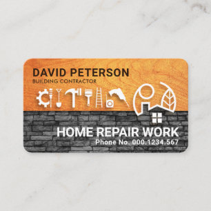 Timber Home Over Brick Wall Construction Tools Business Card