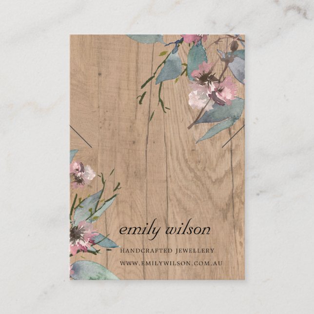 TIMBER PINK FLORAL EUCALYPTUS NECKLACE DISPLAY BUSINESS CARD (Front)