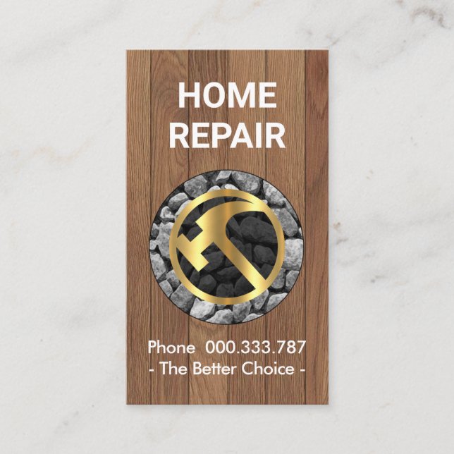 Timber Wall Stone Placard Hammer Business Card (Front)