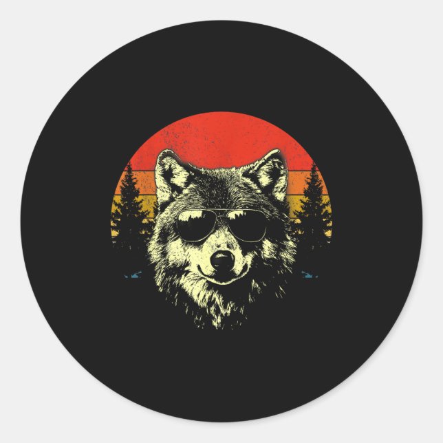 Timber Wolf Face Portrait Distressed Graphic Vinta Classic Round Sticker (Front)