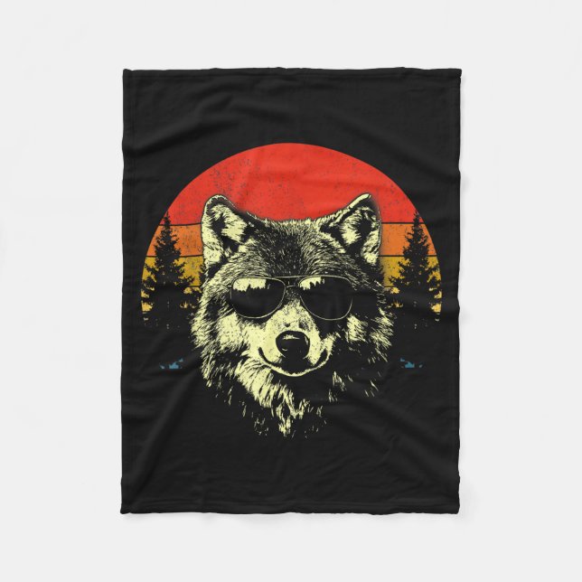 Timber Wolf Face Portrait Distressed Graphic Vinta Fleece Blanket (Front)