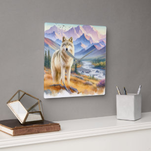 Timber Wolf Nature  Square Wall Clock
