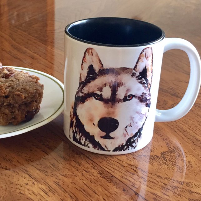 Timber Wolf Portrait Two-Tone Coffee Mug (For the love of wolves and coffee. #wolves #coffee #wolf 

)