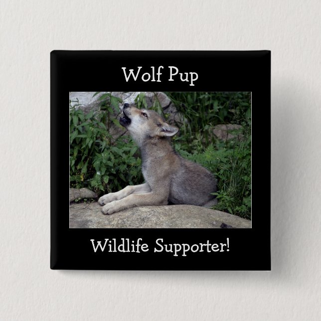 Timber Wolf Pup Grey Wolf Wild Animal 15 Cm Square Badge (Front)