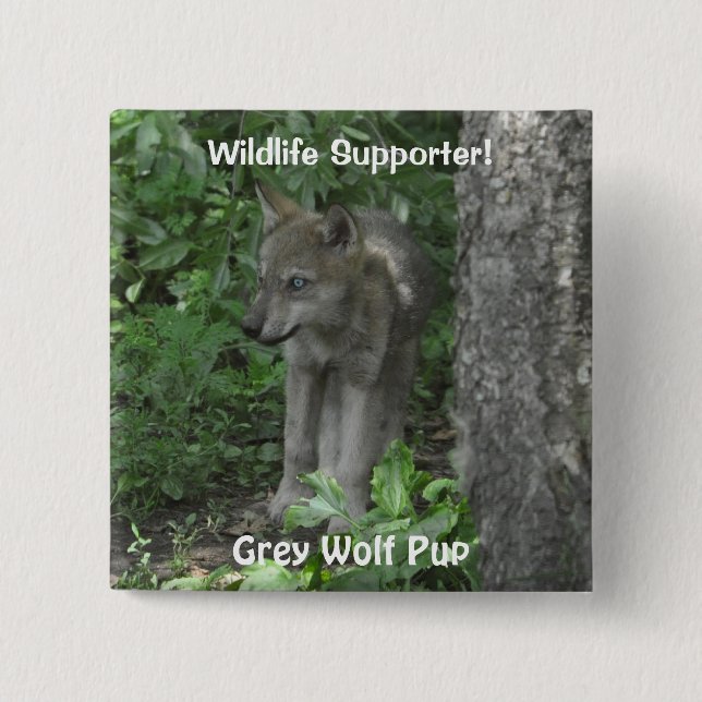 Timber Wolf Pup Wildlife ID pin (Front)