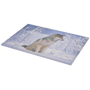 Timber Wolf sitting in the Snow, Canis lupus, Cutting Board