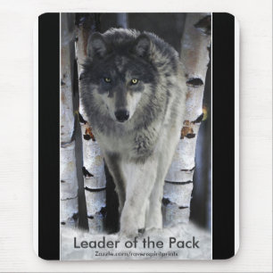 Timber Wolf, Snow and Trees Wildlife Art Mouse Pad